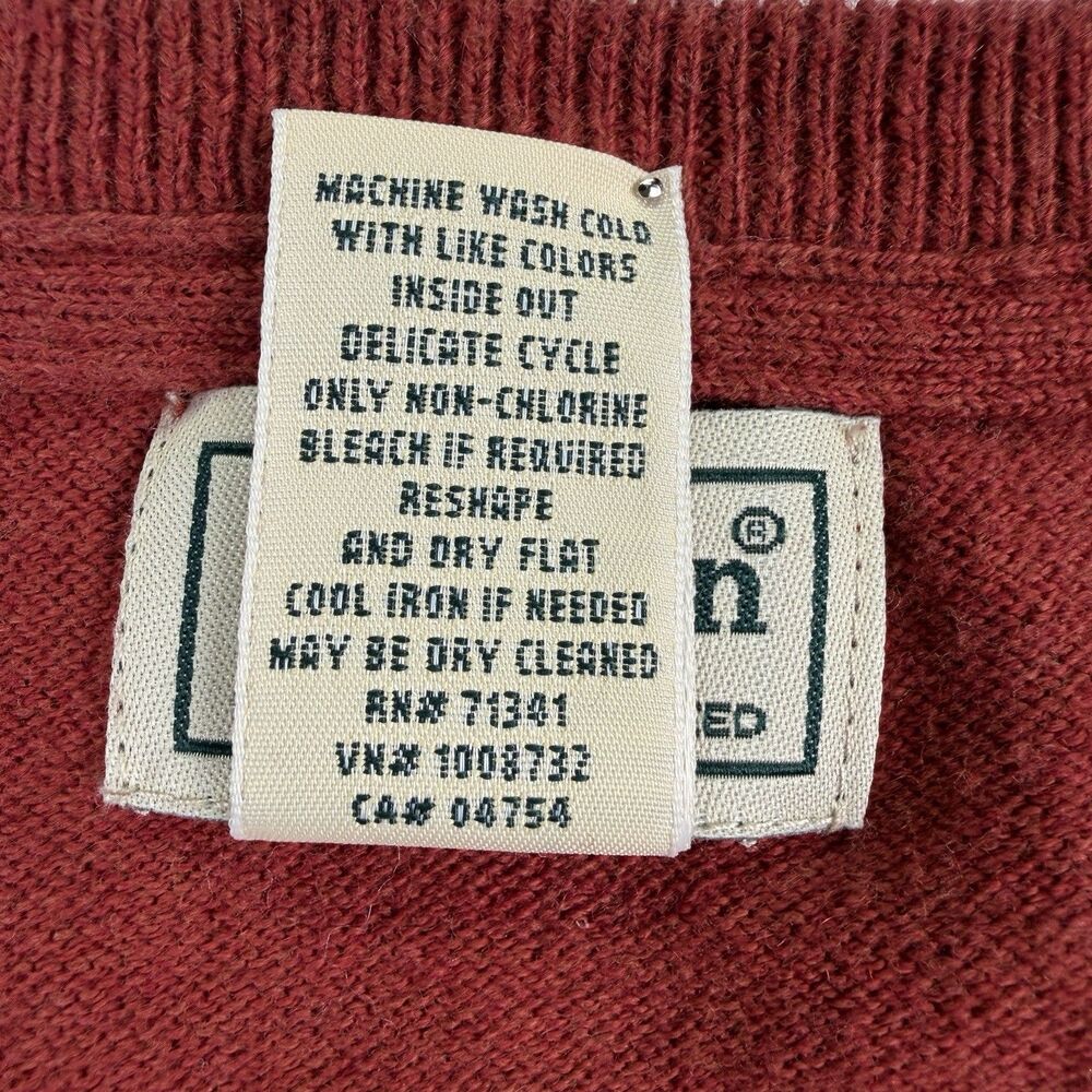 L.L. Bean Sweater Mens Medium Red Rust‎ Cotton Cashmere Blend Pullover V Neck LL - Picture 7 of 9